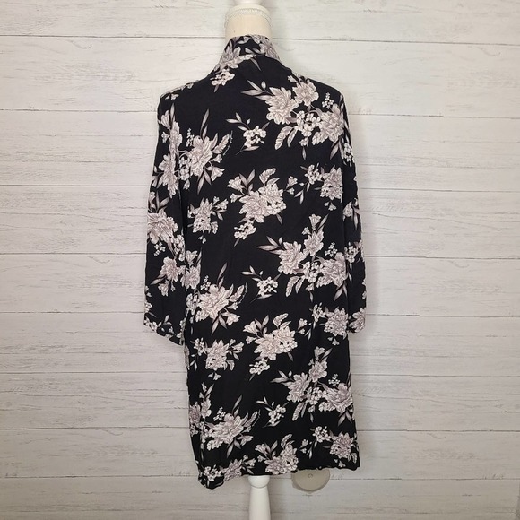 Vintage Boho Floral Black White Kimono, Summer Beach Robe Cover, One Size - Picture 9 of 12